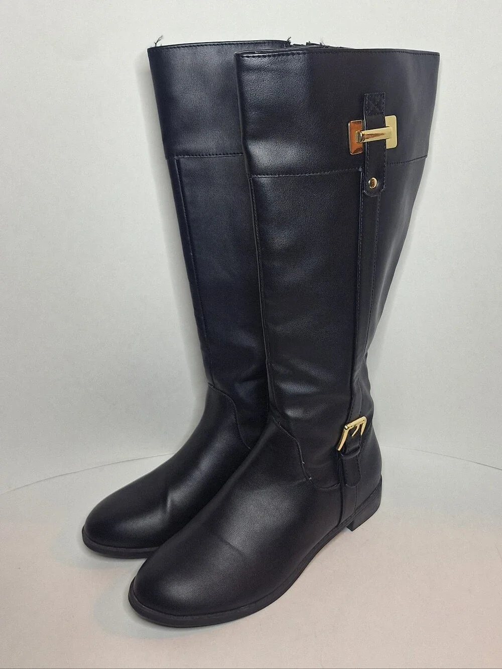 Karen Scott Faux Leather Black Tall Riding Boots Buckle Accent Wmns Size 8.5w WC